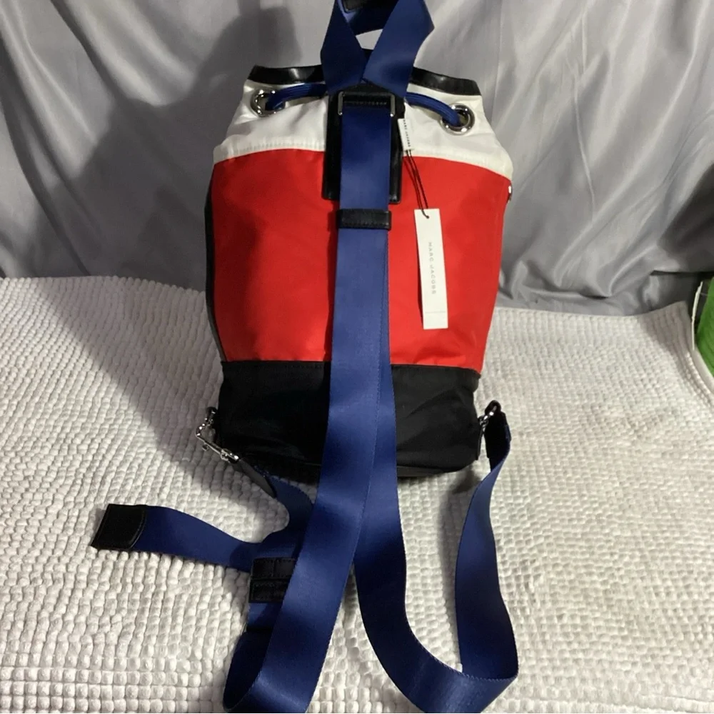 Marc Jacobs Red White Black Unisex Sport Nylon Bucket Sling Duffle Backpack NEW